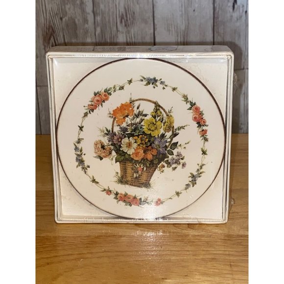Set of 6 Vintage English Life Round Coasters Flower Basket Made in England - Picture 1 of 3
